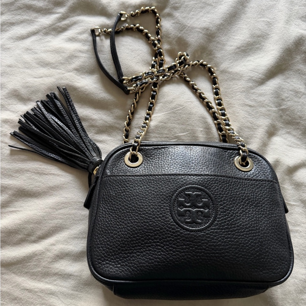 Tory Burch Black Leather Crossbody Bag with Chain Straps